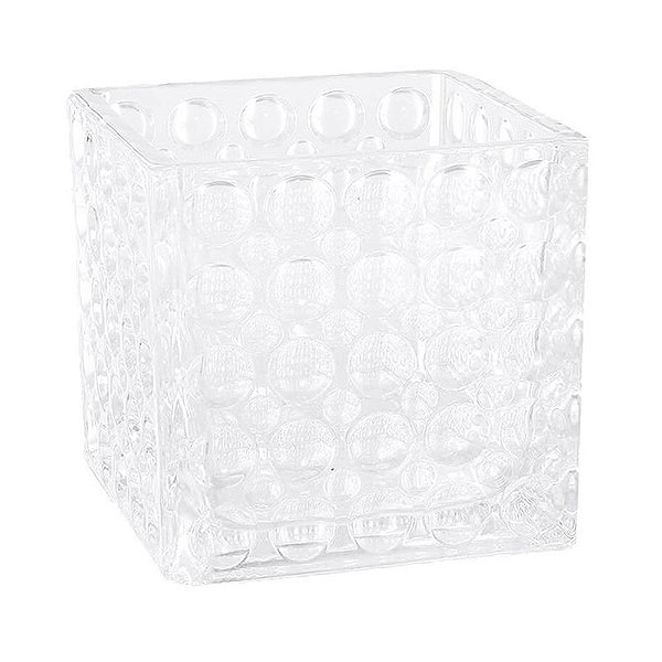VASO EM VIDRO QUADRADO RELEVOS CIRCULARES