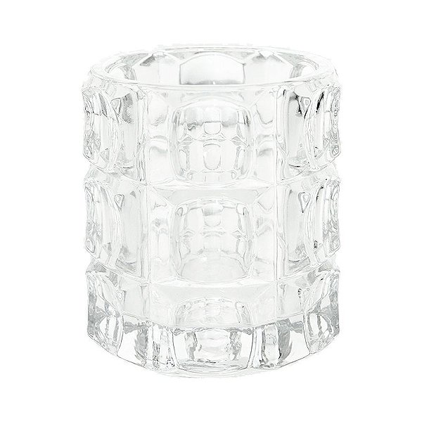 VASO DE VIDRO DECORATIVO TRANSPARENTE REDONDO COM RELEVO 9 X 10 CM