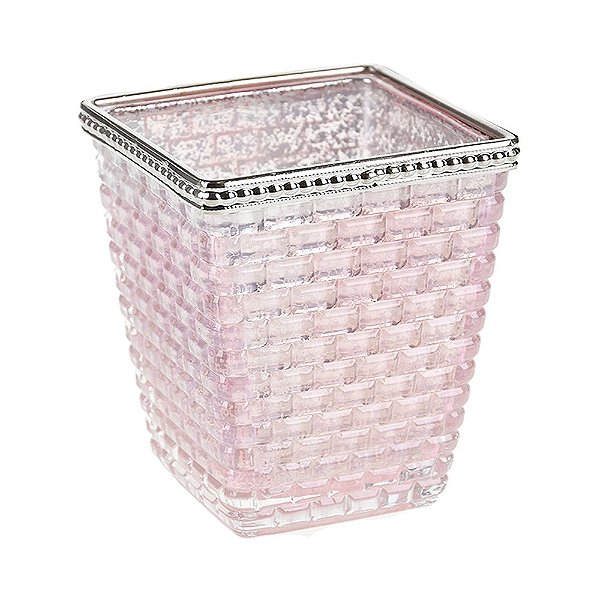 CASTIÇAL DE VIDRO QUADRADO ROSA