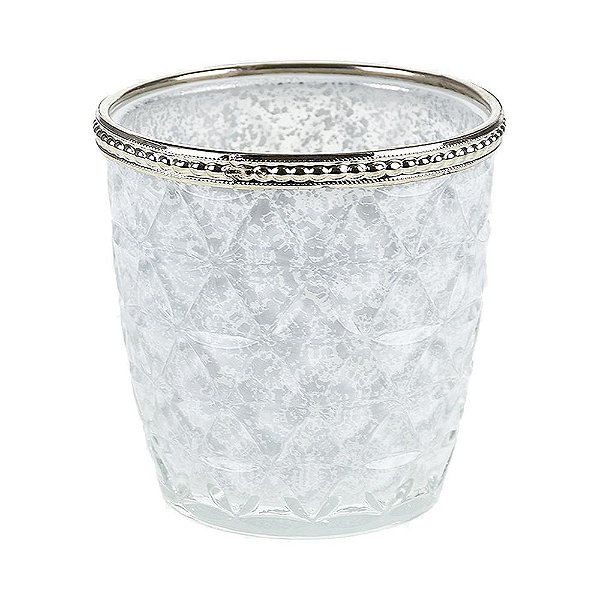 CASTIÇAL DE VIDRO REDONDO ARABESCO BRANCO