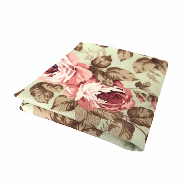 GUARDANAPO FLORAL ROSAS FUNDO VERDE FOLHAS MARROM