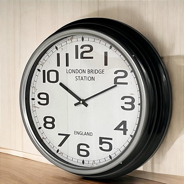 RELÓGIO DE PAREDE RETRÔ GRANDE FERRO E VIDRO 48CM