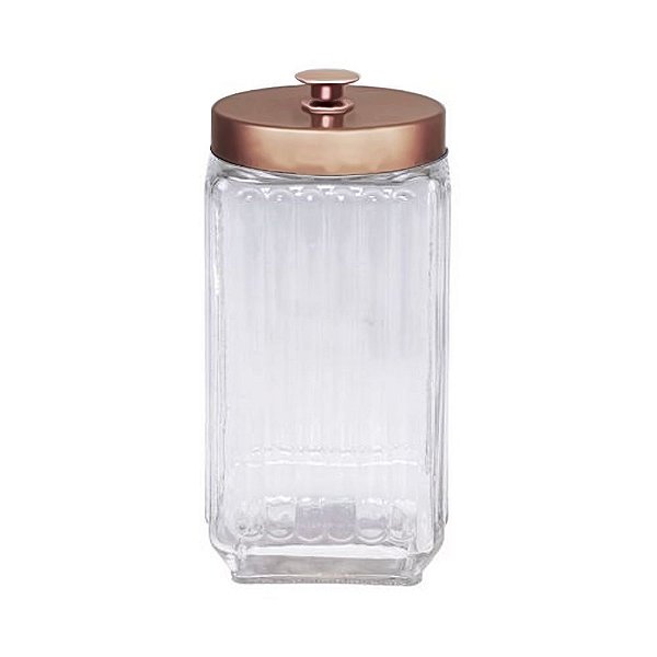 POTE DE VIDRO BOROSSILICATO COM TAMPA DE METAL ROSE GOLD
