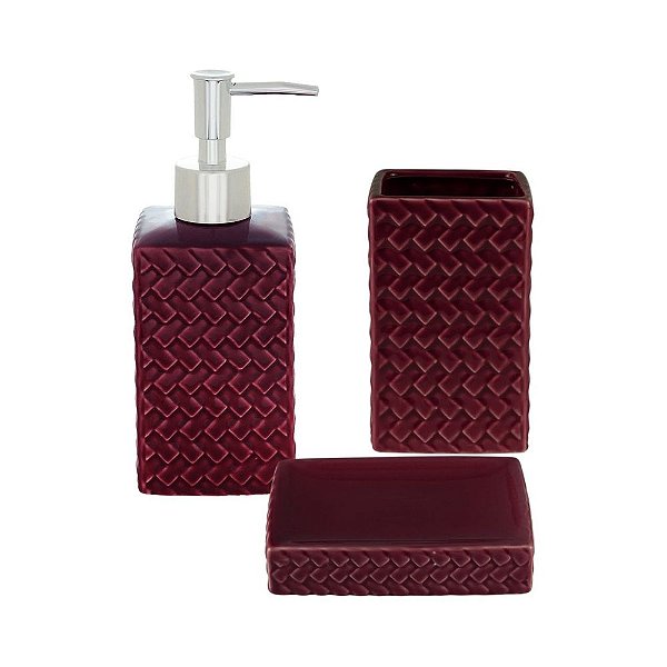 CONJUNTO 3 PEÇAS PARA BANHEIRO DE CERÂMICA VINHO