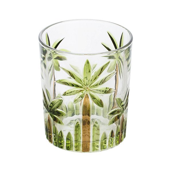 CONJUNTO 6 COPOS BAIXOS DE CRISTAL PALM TREE HANDPAINT