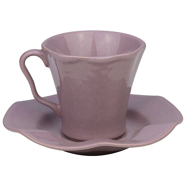 CONJUNTO 6 XÍCARAS PARA CHÁ COM PIRES DE PORCELANA BERGAMA PLUM