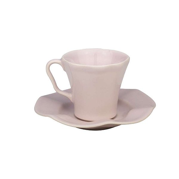 CONJUNTO 6 XICARAS PARA CHÁ COM PIRES DE PORCELANA BERGAMA LILAC