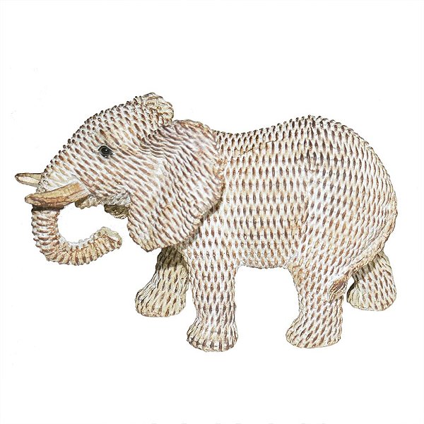 ELEFANTE DE RESINA DECORATIVO BRANCO E BRONZE