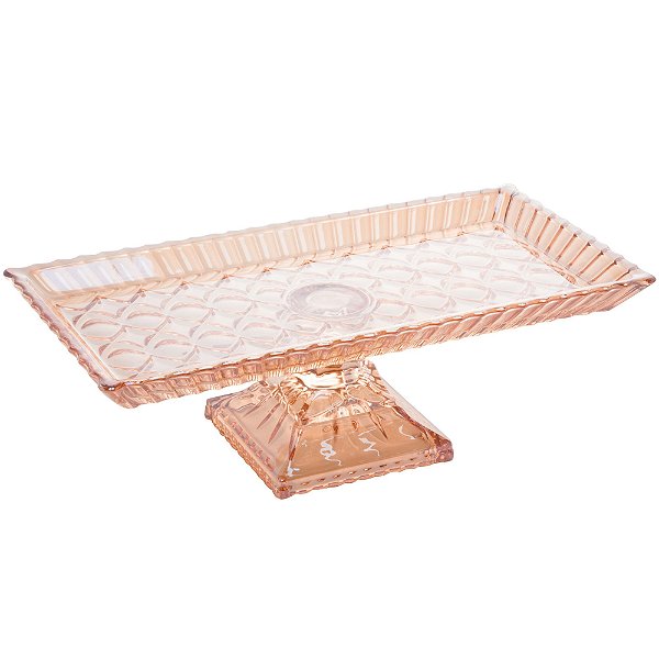 TRAVESSA CRISTAL DE CHUMBO RETANGULAR ROSA 34,5x11CM