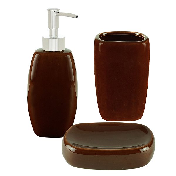 CONJUNTO COM 3 PEÇAS DE CERÂMICA PARA BANHEIRO MARROM