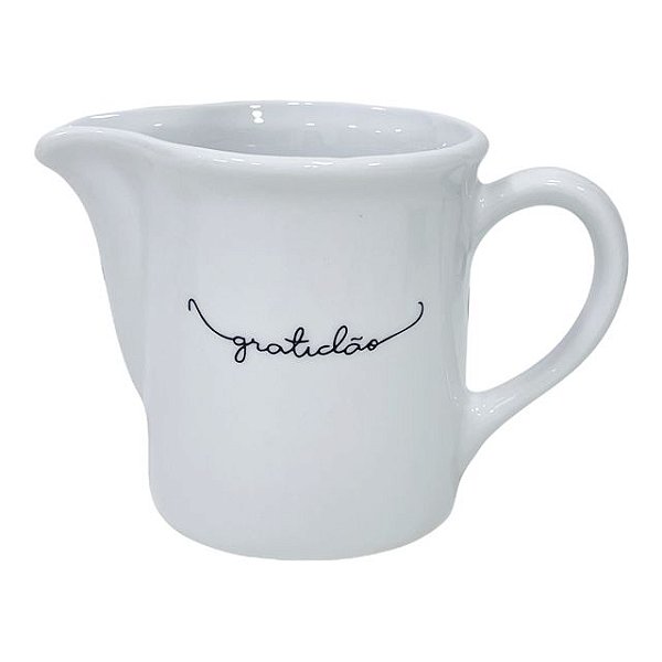 LEITEIRA DE PORCELANA BRANCA CORAÇÃO PRETO ALTA GRATIDÃO 350 ML