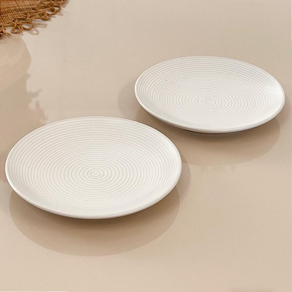 CONJUNTO 2 PRATOS DE SOBREMESA CERÂMICA BRANCO