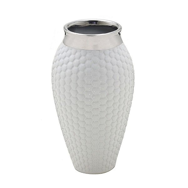 VASO DECORATIVO BRANCO DE CERÂMICA 3D 24X14CM