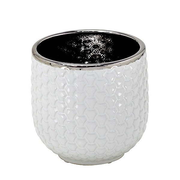 VASO DECORATIVO BRANCO DE CERÂMICA 3D 13X14CM