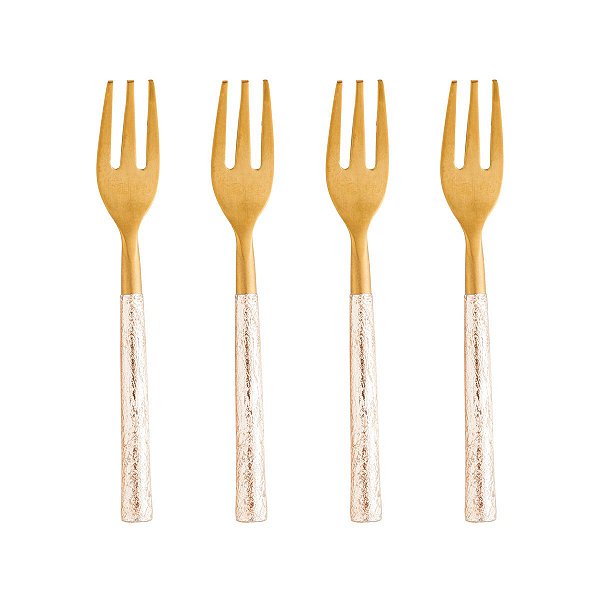 CONJUNTO 4 GARFOS AÇO INOX PARA MESA TURIM DOURADO/ROSE