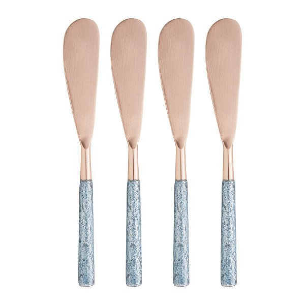 CONJUNTO 4 ESPÁTULAS AÇO INOX TURIM ROSE/AZUL
