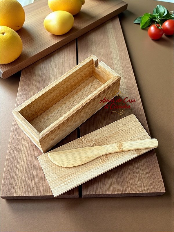MANTEIGUEIRA DE BAMBU NATURAL COM ESPÁTULA