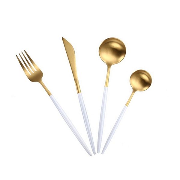 CONJUNTO 4  TALHERES BICOLOR  INOX DOURADO E BRANCO
