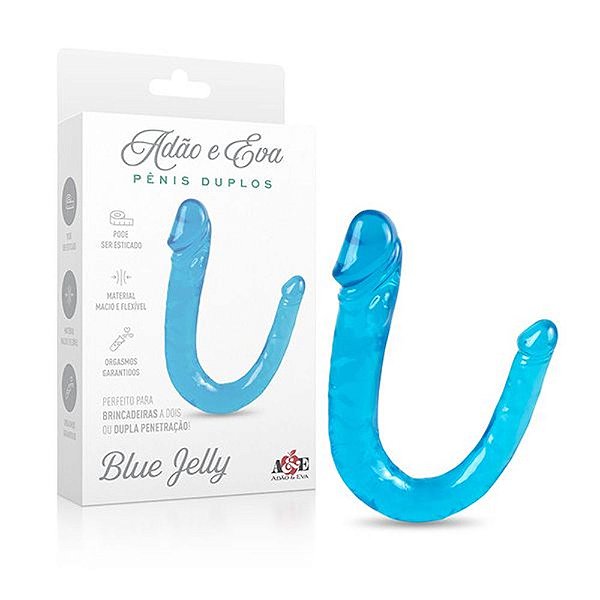 Prótese dupla azul Blue Jelly 15,5x3cm