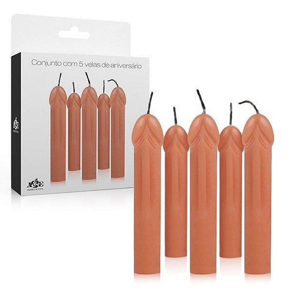 Kit com 5 velas palito em formato pênis com pavio mágico