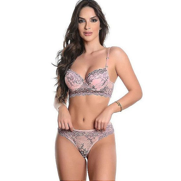 Conjunto Bicolor Fio Duplo com Renda GB 20 e Lacinho