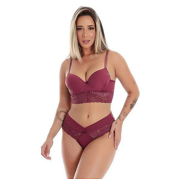 Conjunto Luciane Fio Duplo Em Microfibra Com Detalhes Em Renda Patitex