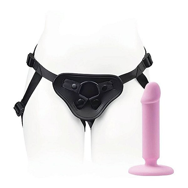 Cinta ajustável Strap On com prótese rosa 14x2,9cm