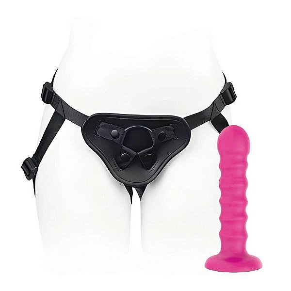 Cinta Strap On ajustável com plug escalonado pink 18x3,5cm