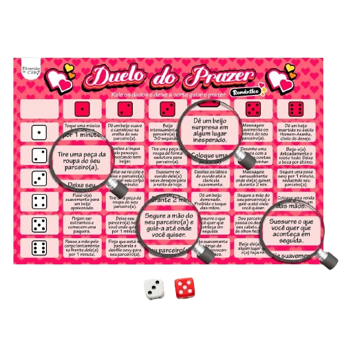 Jogo Duelo Do Prazer Romântico - Mini Tabuleiro e Dados