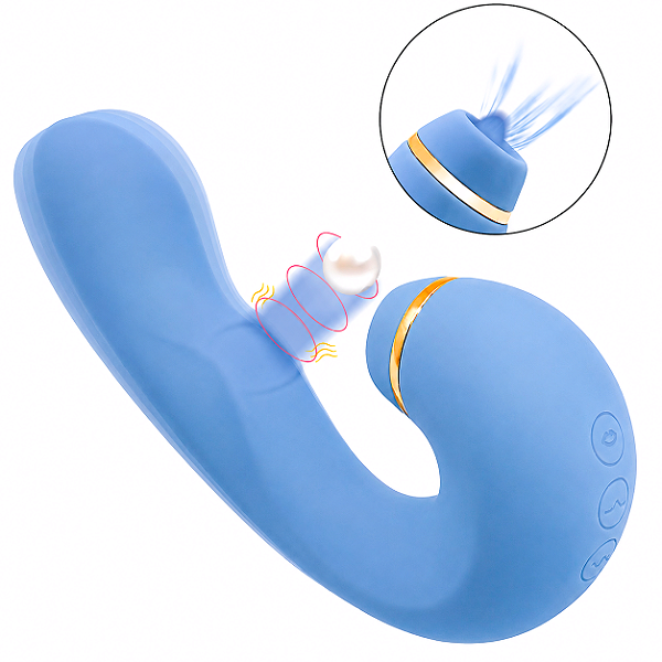 Vibrador de Ponto G e Clitóris com Pulsação Tapping Azul Recarregável