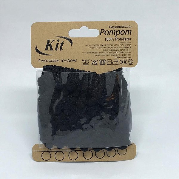 Fita Passamanaria Pompom 5 mm - Preto - Peça com 2m - Kit