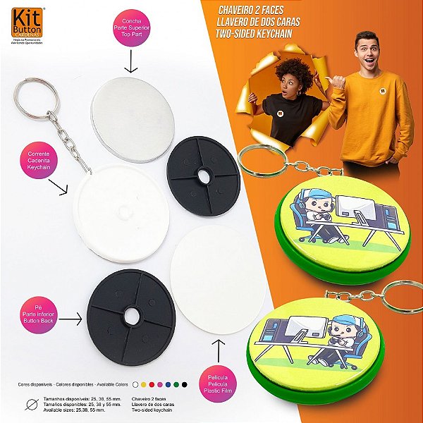 Button Chaveiro com 2 Faces Branco 25mm - Cardenas - 25un