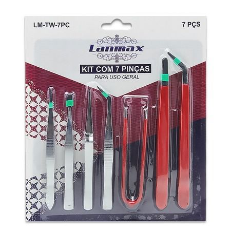 Kit com 7 Pinças de Aço Inox - LanMax