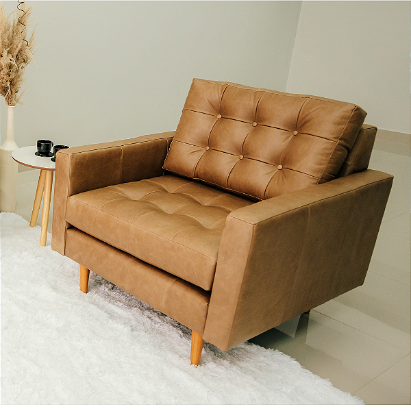 Poltrona Living Caramelo Couro Legítimo Envelhecido
