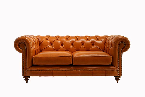 Sofá Chesterfield 2 Lugares de Couro Legítimo Avermelhado 1,80