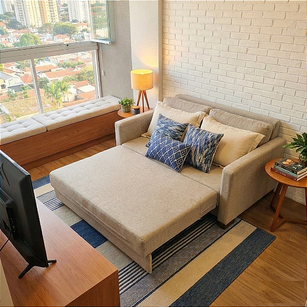 Sofá Cama 2 Lugares Maison Linho Bege