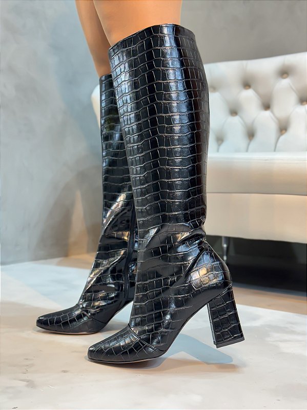 Bota Feminina Mia Cano longo Croco Preto