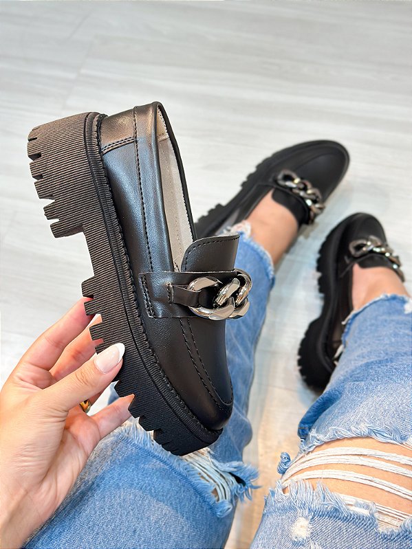 Mocassim feminino Lola preto Grafite
