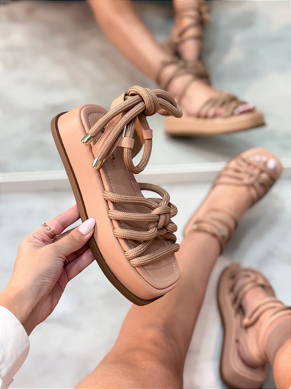 PRÉ VENDA - Flatform Feminina Cordas Trancoso Camel