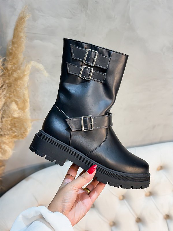 Coturno Feminino Biker Zaya Preto