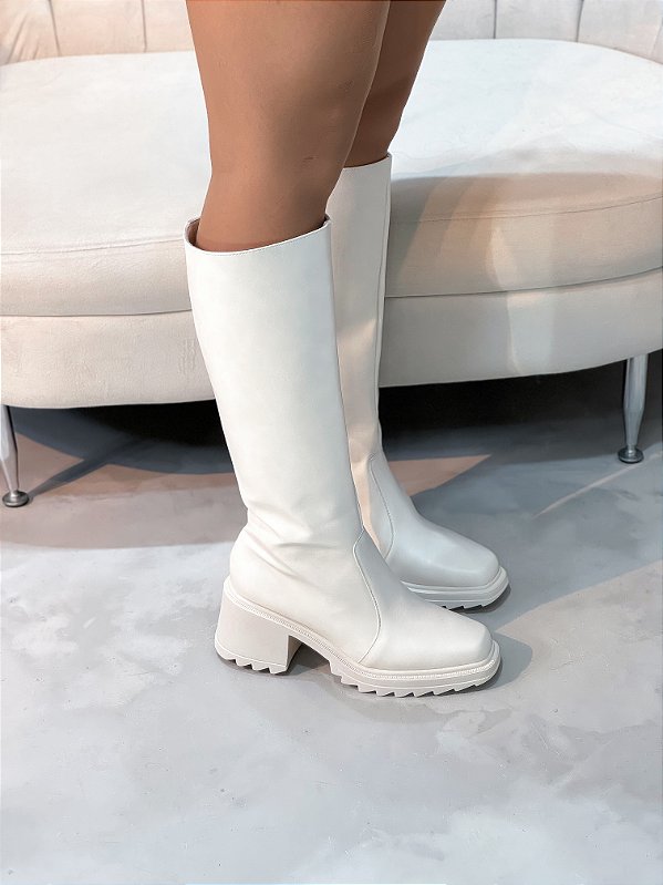 Bota Feminina Cano Alto Martina Off-white