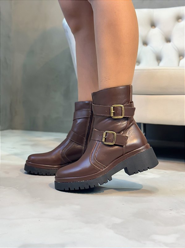 Coturno Feminino Georgia Marrom couro legítimo