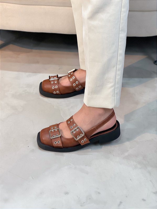 Slingback Feminino Safira Marrom Destroyed