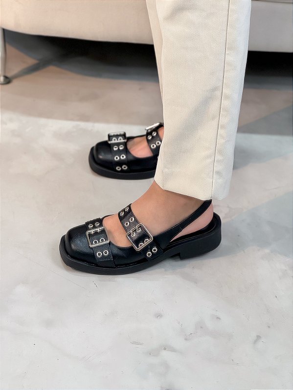 Slingback Feminino Safira Preto Destroyed