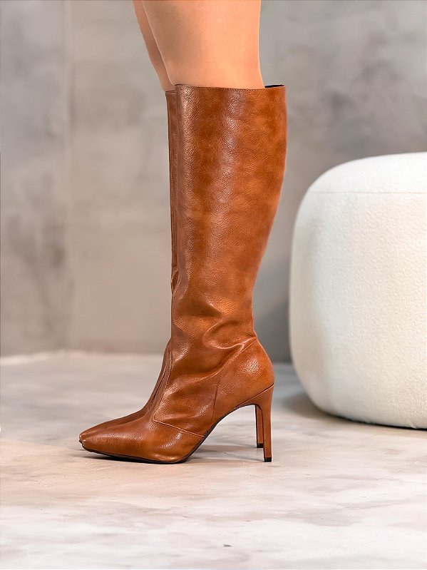 Bota Feminina Mirela Camel Cano longo