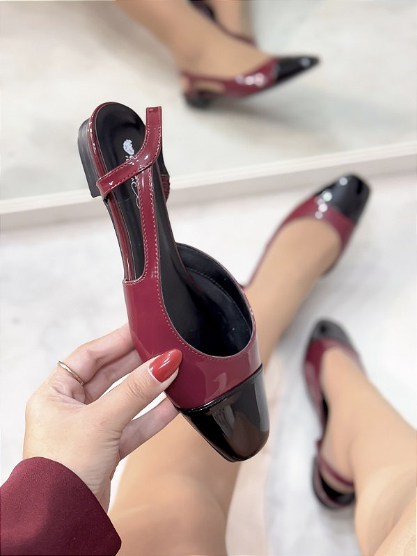 Slingback Feminina Sarah Cherry/Preto Sem salto