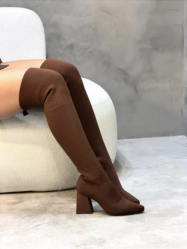 Bota Feminina Over Agatha Marrom Em meia