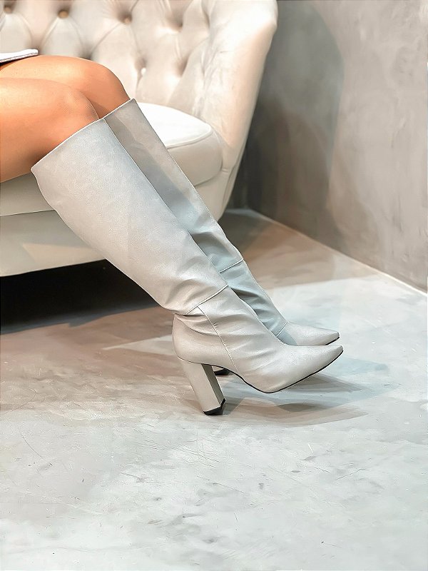 Bota Feminina Kim Cinza Cano alto