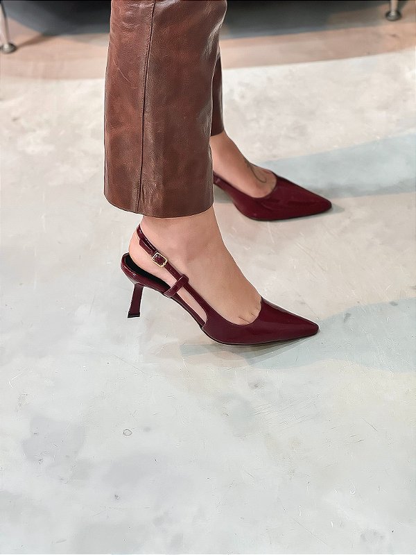 Slingback Feminino Megan Verniz Cherry