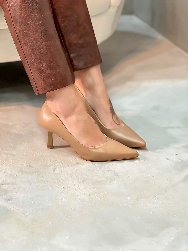 Scarpin Feminino Margot Nude Em couro legítimo